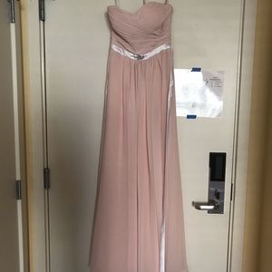 Bill Levkoff blush bridesmaid dress